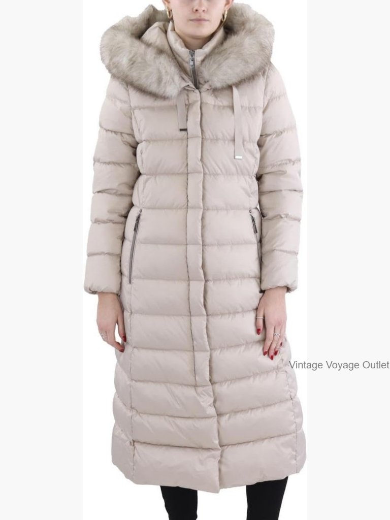 Maxi Puffer Coat Attached Bib Faux Fur Hood Hand Warmer Pockets